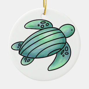 Aquarell gemalte Meeresschildkröte Cartoon blau gr Keramik Ornament