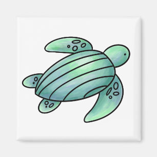 Aquarell gemalte Meeresschildkröte Cartoon blau gr Magnet