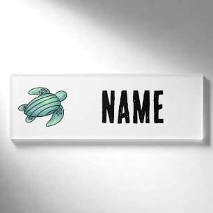 Aquarell gemalte Meeresschildkröte Cartoon blau gr Namenschild