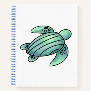 Aquarell gemalte Meeresschildkröte Cartoon blau gr Notizbuch