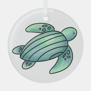 Aquarell gemalte Meeresschildkröte Cartoon blau gr Ornament Aus Glas