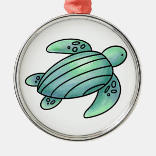 Aquarell gemalte Meeresschildkröte Cartoon blau gr Ornament Aus Metall