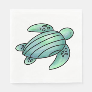 Aquarell gemalte Meeresschildkröte Cartoon blau gr Serviette