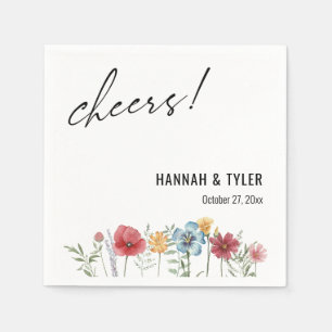 Aquarell-gemalte Wildblumen, Prost! Typografie Serviette