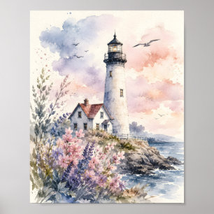 Aquarell gemalter Leuchtturm Poster