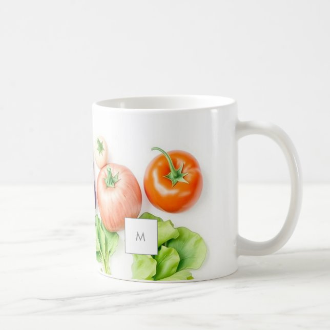 Aquarell-Gemüse-Gemüse-Muster monogrammiert Kaffeetasse (Rechts)