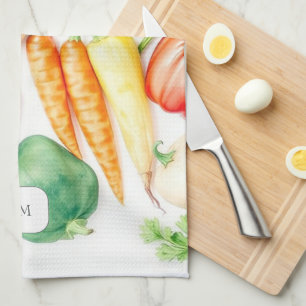 Aquarell-Gemüsemuster mit Monogramm Geschirrtuch