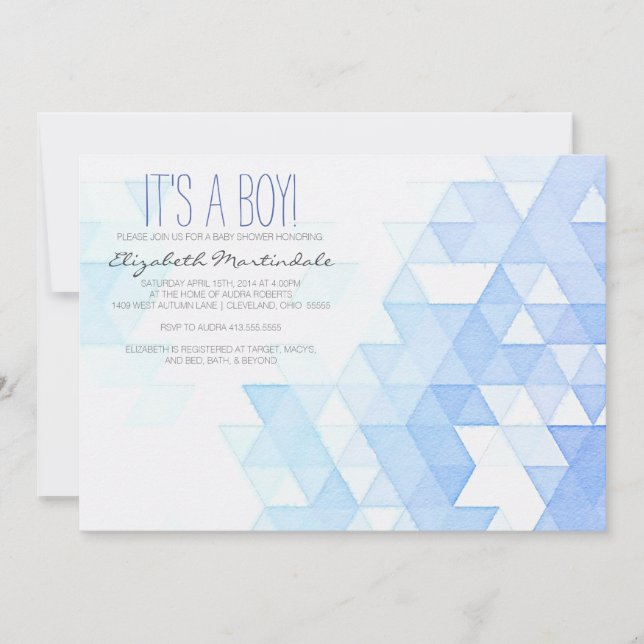 Aquarell-geometrische blaue Babyparty-Einladung Einladung (Vorderseite)