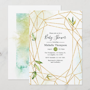 Aquarell geometrische Kristallgrün-Babyparty Einladung
