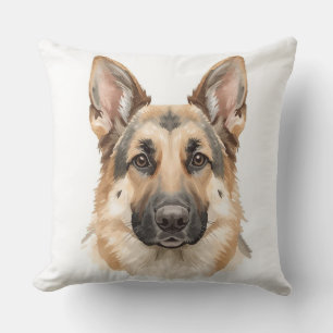 Aquarell-Gesicht eines Deutschen Schäferhundes Dek Kissen