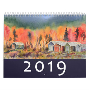 Aquarell gestaltet Wand 2019 landschaftlich Kalender