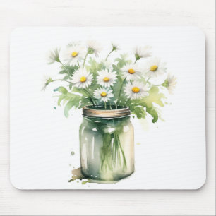 Aquarell-Gesteck aus Gänseblümchen im MASON-Glas Mousepad