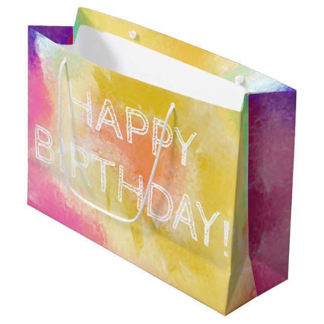 Aquarell gestrichen, Geburtstag glücklich, große G Geschenktüte (Vorderseite Schrägansicht)
