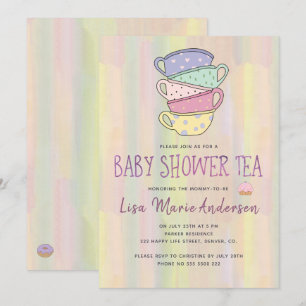Aquarell gewaschene mehrfarbige Tassen Baby Shower Einladung