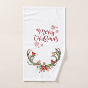 Aquarell Geweih Rentier Kardinal Weihnachten Badhandtuch Set