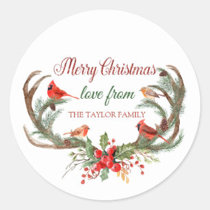 Aquarell Geweih Rentier Kardinal Weihnachten Runder Aufkleber