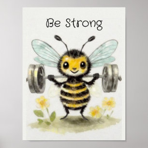 Aquarell-Gewichtheber-Hummel-Inspiration Poster