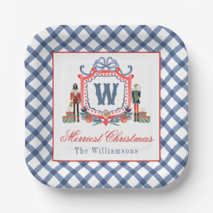 Aquarell Gingham Nussknacker Maus Monogrammwappen Pappteller