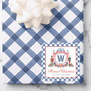 Aquarell Gingham Nussknacker Maus Monogrammwappen Quadratischer Aufkleber