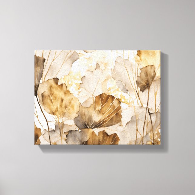 Aquarell Ginkgo Blätter weiß, beige, goldfarben Leinwanddruck (Vorderseite)