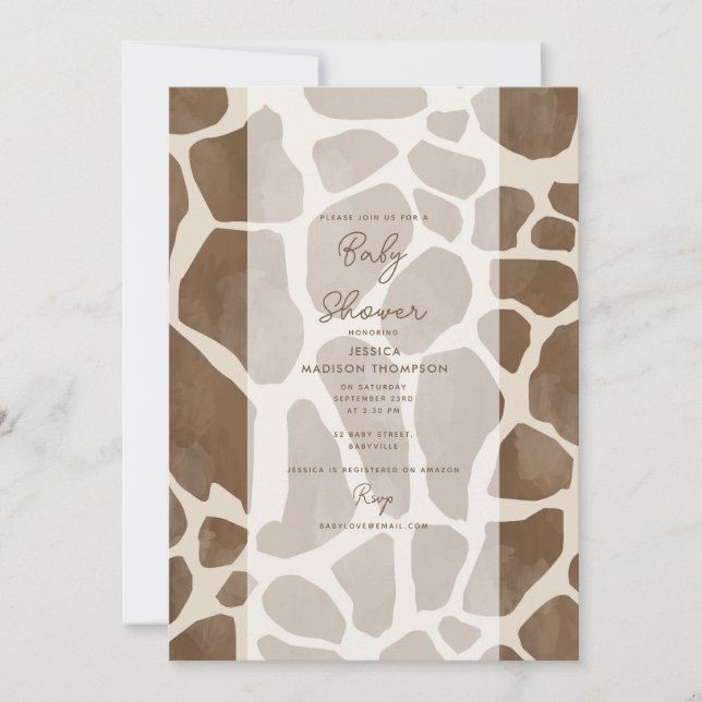 Aquarell Giraffe Animal Print Baby Dusche Einladung (Vorderseite)