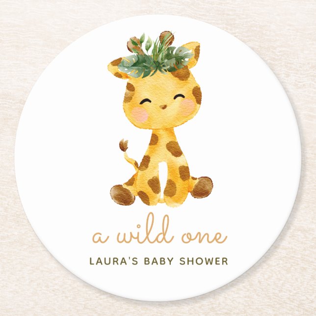 Aquarell Giraffe Safari Kinderdusche Runder Pappuntersetzer (Vorderseite)