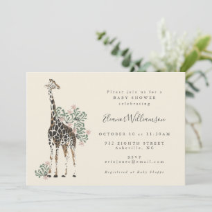 Aquarell-Giraffen-Safari-Neutrale Babyparty Einladung