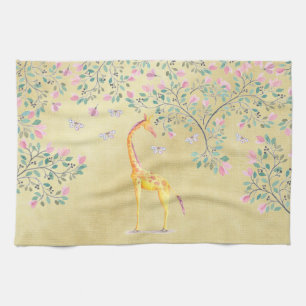 Aquarell-Giraffen-Schmetterlinge und Blüte Geschirrtuch