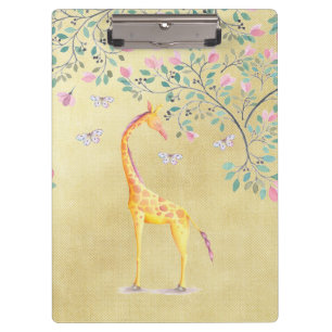 Aquarell-Giraffen-Schmetterlinge und Blüte Klemmbrett