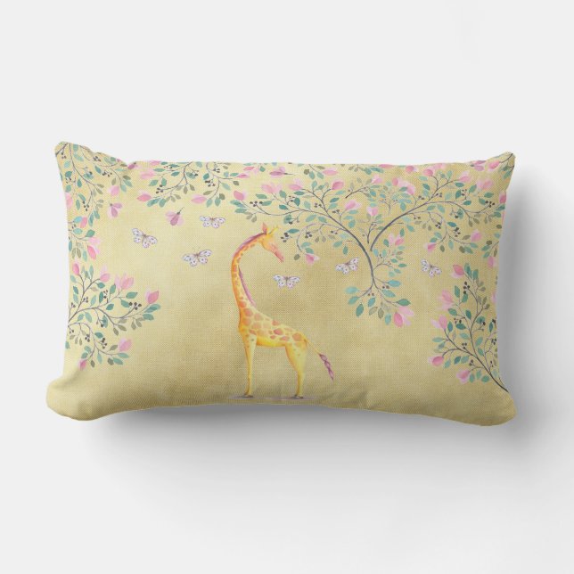Aquarell-Giraffen-Schmetterlinge und Blüte Lendenkissen (Vorderseite)