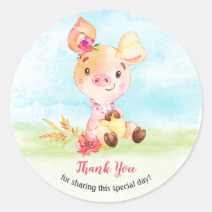 Aquarell Girl Piggy Baby Showfarm Vielen Dank Runder Aufkleber