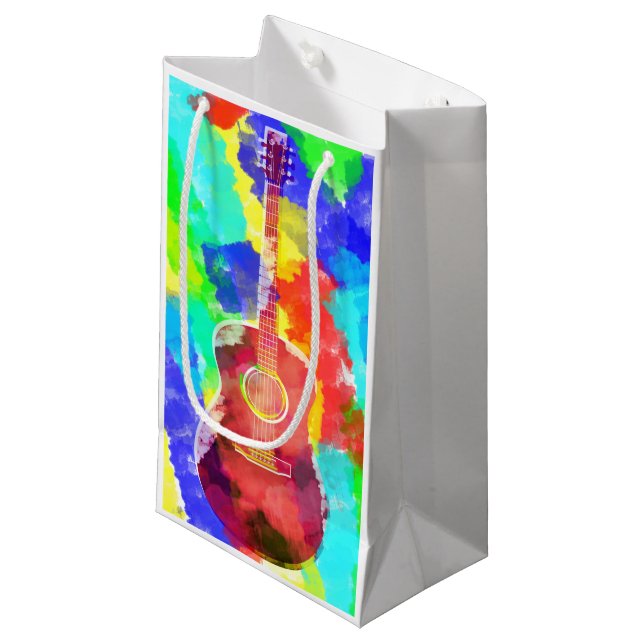 Aquarell-Gitarre Kleine Geschenktüte (Vorderseite Schrägansicht)