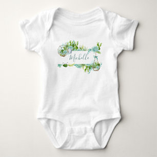 Aquarell-Glas-Terrarium Sukkulenten Baby Shower Strampler