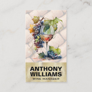 Aquarell Glas Wein Trauben Korken Visitenkarte
