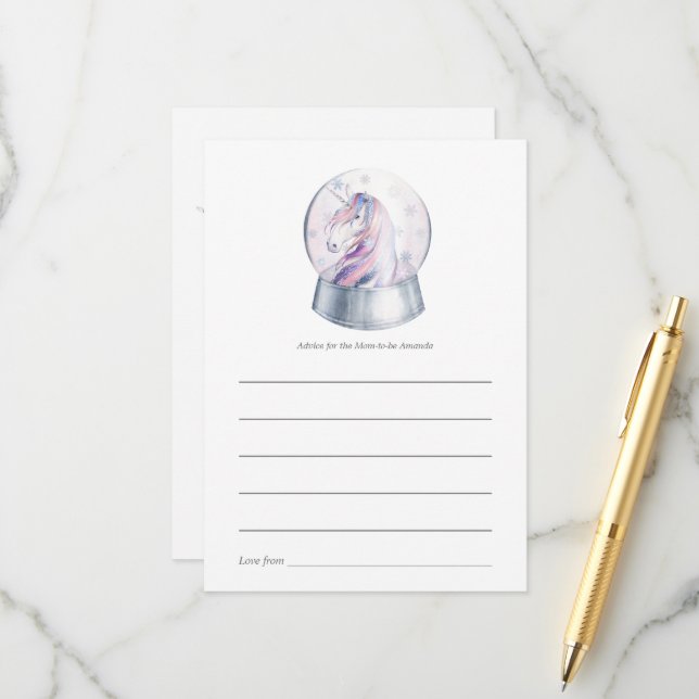 Aquarell Glitzer Einhorn Weihnachtsdusche Hinweiskarte (Vorderseite/Rückseite Beispiel)
