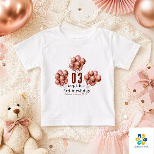 Aquarell Glitzer Rose Goldballon 3. Geburtstag Baby T-shirt