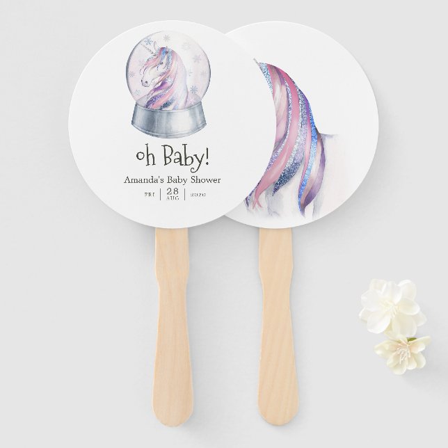 Aquarell Glitzer Unicorn Kinderdusche Fächer (Vorne und Hinten)