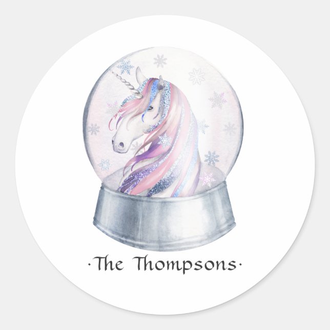 Aquarell Glitzer Unicorn Kinderdusche Runder Aufkleber (Vorderseite)