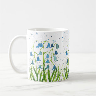 Aquarell-Glockenblumen Blaue Blüten Natur Holz Kaffeetasse