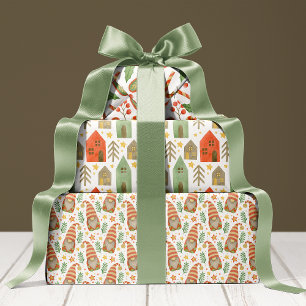 Aquarell-Gnome-Häuser und Zuckerstangen Weihnachte Geschenkpapier Set