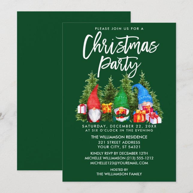Aquarell Gnomes Weihnachtsgebäck Grün Party Einladung (Vorne/Hinten)