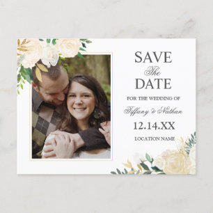 Aquarell-Gold-Blumen-Save-the-Date-Foto Ankündigungspostkarte