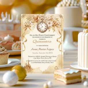 Aquarell gold Cinderella Thema Quinceanera Acryleinladungen