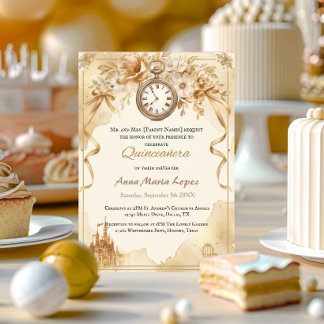 Aquarell gold Cinderella Thema Quinceanera Acryleinladungen