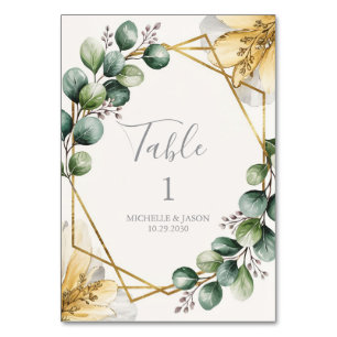 Aquarell Gold Geometrisch Floral Eukalyptus Grün Tischnummer