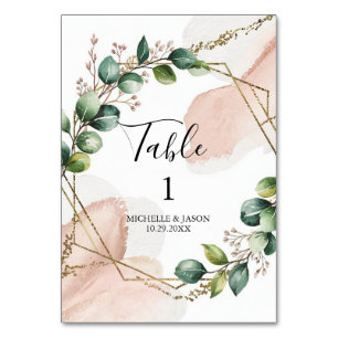 Aquarell Gold Geometrisch Floral Eukalyptus Grün Tischnummer