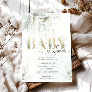 Aquarell-Gold-Grün-Babyshower Einladung
