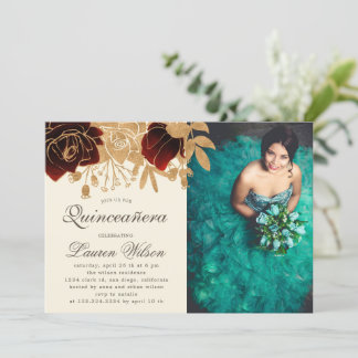 Aquarell Gold Rose Quinceanera Foto Einladung