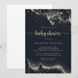 Aquarell Gold Splash Kalligrafie Baby Dusche Einladung