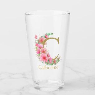 Aquarell-Gold- und Blumeneinzelbuchstabe C Glas